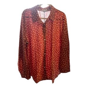 ANDREE BY UNIT Terra-Cotta Casual Button Down Shirt with Polka Dot Charm